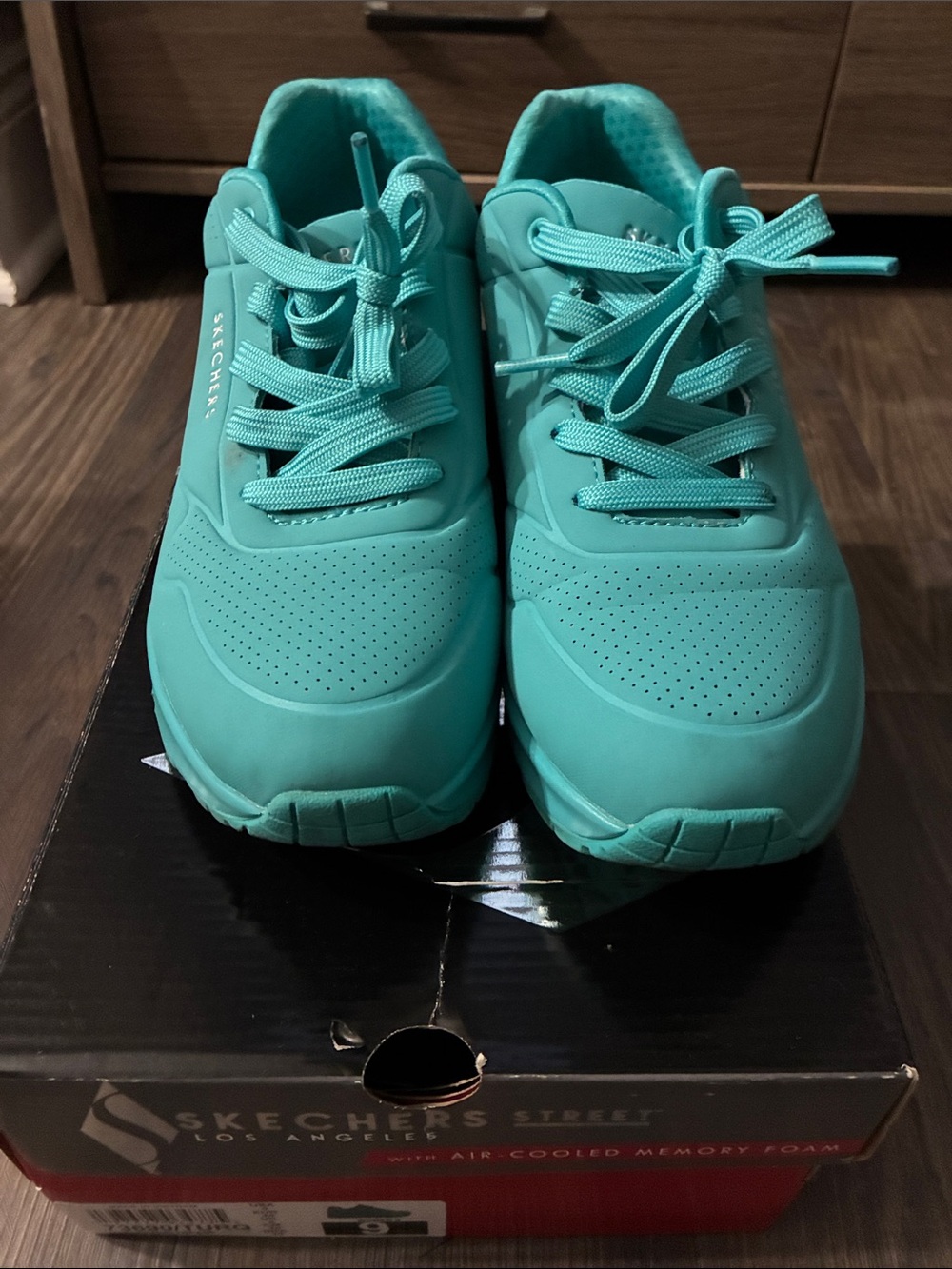 Skechers Teal Lace-Up Memory Foam Sneakers